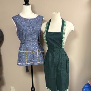 Vintage Style Apron Set with Floral and Green Designs